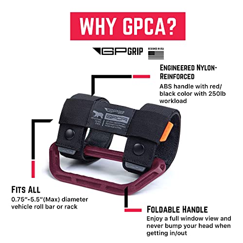 GPCA Universal Grab Handle for Jeep Wrangler All Models, UTVs, ATV, Boats and More, Roll Bar Handle Fits Dia from 1-5.5 inches GP Grip Universal, Burgundy Red, 2-Pack - Image 3