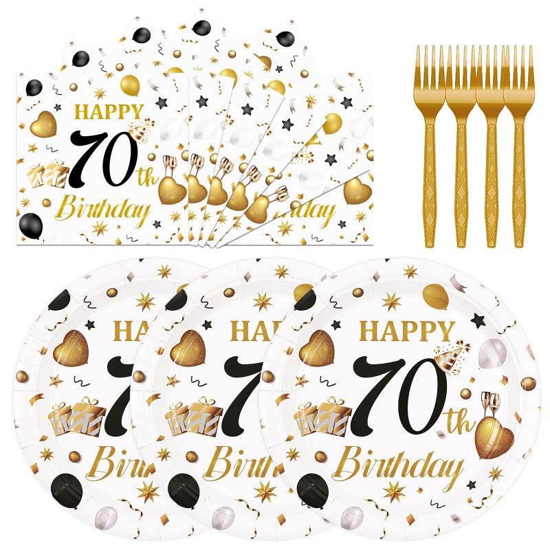 HFBOBP 75Pcs 70Th Birthday Plates And Napkins Party Decorations  7 Inch White And Gold Happy Birthday Paper Plates And Napkins Disposable Tableware Set 70 Year Old Birthday'S Party Decor For Women Men - Image 1