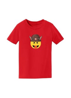 PRINTSHOP4ME Christmas Emoji Kids Red T-Shirt For Boys–Soft Cotton Round Neck Short Sleeve T-Shirt With Smiley Face Emoji–Great For Parties  - Image 3