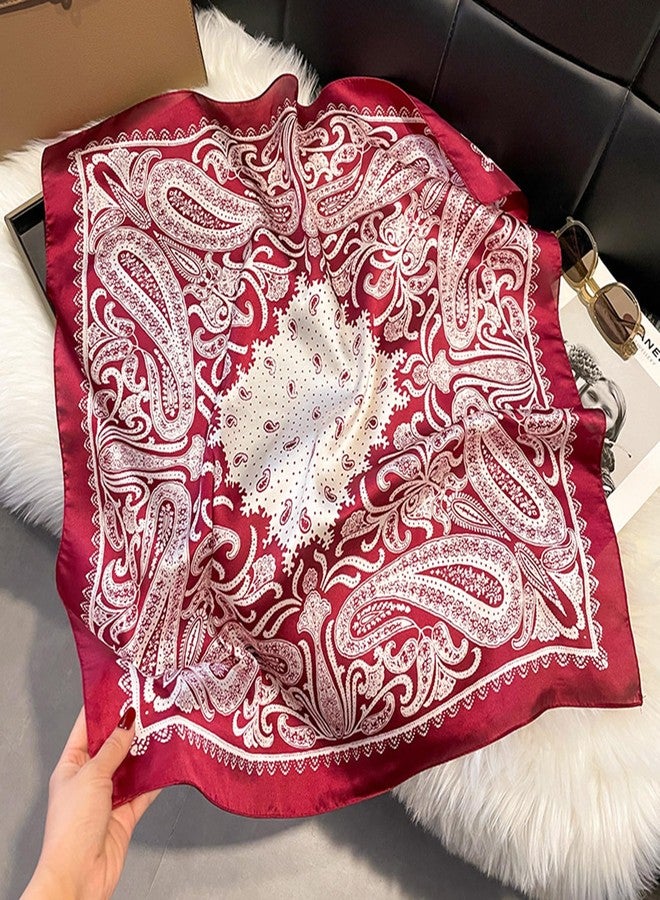 سومولوكس وشاح رأس سومولوكس للنساء، يشبه وشاح الساتان الحريري، باندانا، لف الشعر ليلاً، وشاح مربع كبير 27.5 بوصة، لون أحمر خمري، مقاس واحد - Image 5