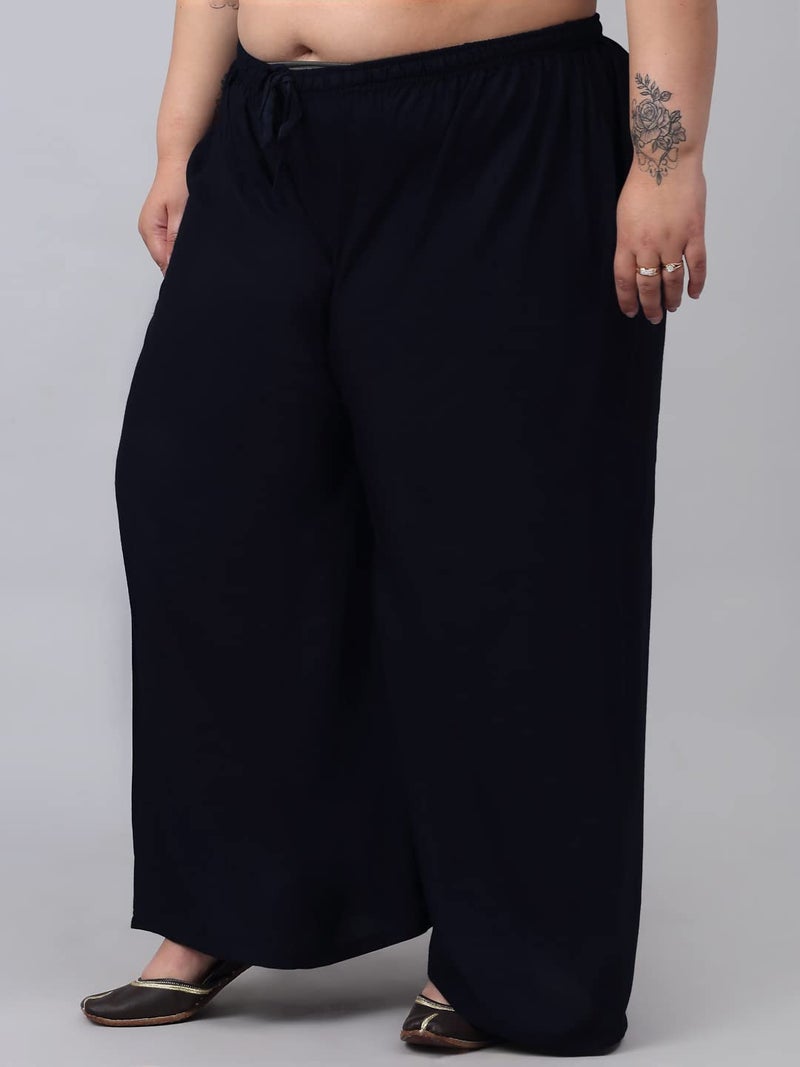 TREND LEVEL Women Mid Rise Plus Size Rayon Loose Fit Flared Wide Leg Palazzo Pants Soft Plain/Solid Design with Drawstring Elastic (Pack of 1) (8XL, Black) - Image 4