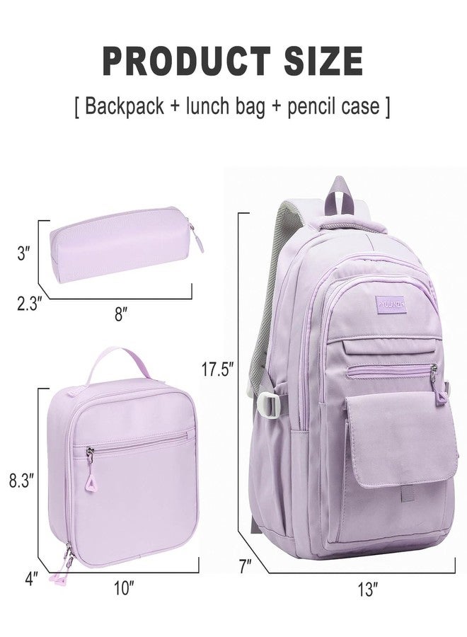 Phaoullzon Teen Girls School Backpack with Lunch Box for Boys, College Aesthetic Laptop Bookbag for Women,Purple - Image 2