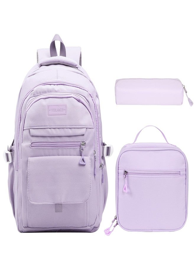 Phaoullzon Teen Girls School Backpack with Lunch Box for Boys, College Aesthetic Laptop Bookbag for Women,Purple - Image 1