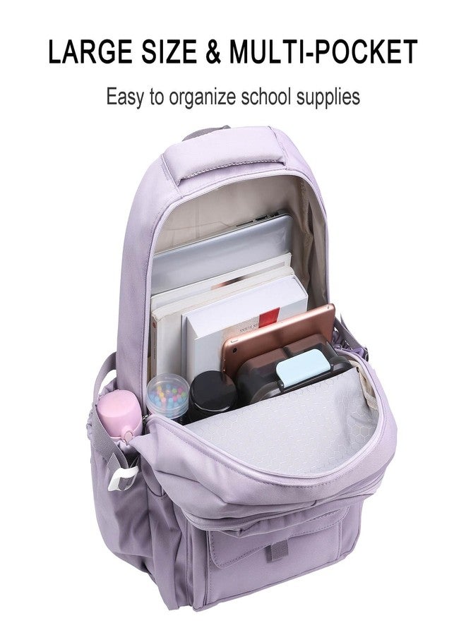 Phaoullzon Teen Girls School Backpack with Lunch Box for Boys, College Aesthetic Laptop Bookbag for Women,Purple - Image 3