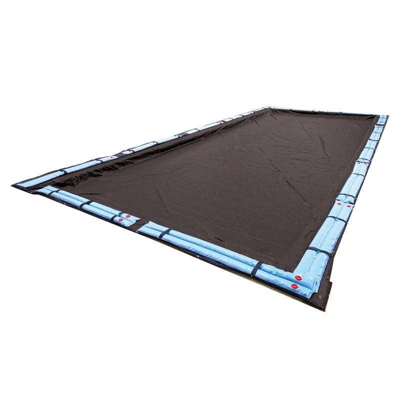 Blue Wave Bronze 18 ft x 36 ft Rectangular Winter In Ground Pool Cover Blocks Debris Sunlight with 8Year Protection for OffSeason With Solid Polyethylene Shield 4 ft Overlap Cable Winch