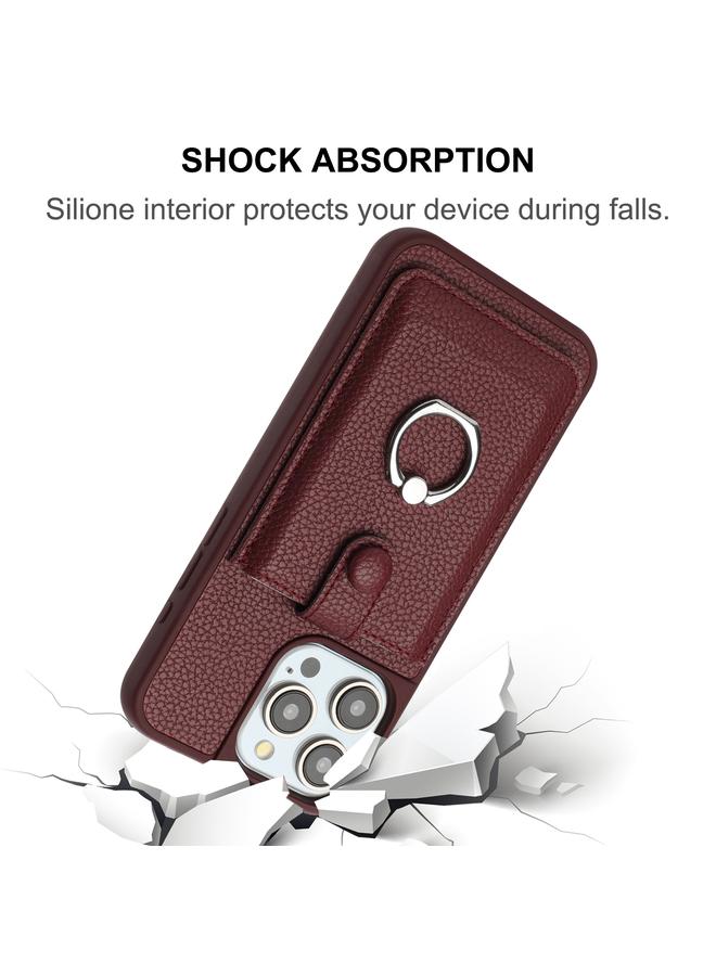Zaboon Case For iPhone 12 / 12 Pro Litchi Texture Drawing Card Bag Ring Holder Phone Case - Image 5