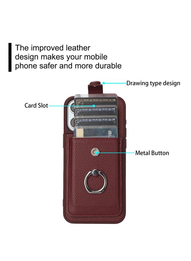 Zaboon Case For iPhone 12 / 12 Pro Litchi Texture Drawing Card Bag Ring Holder Phone Case - Image 4