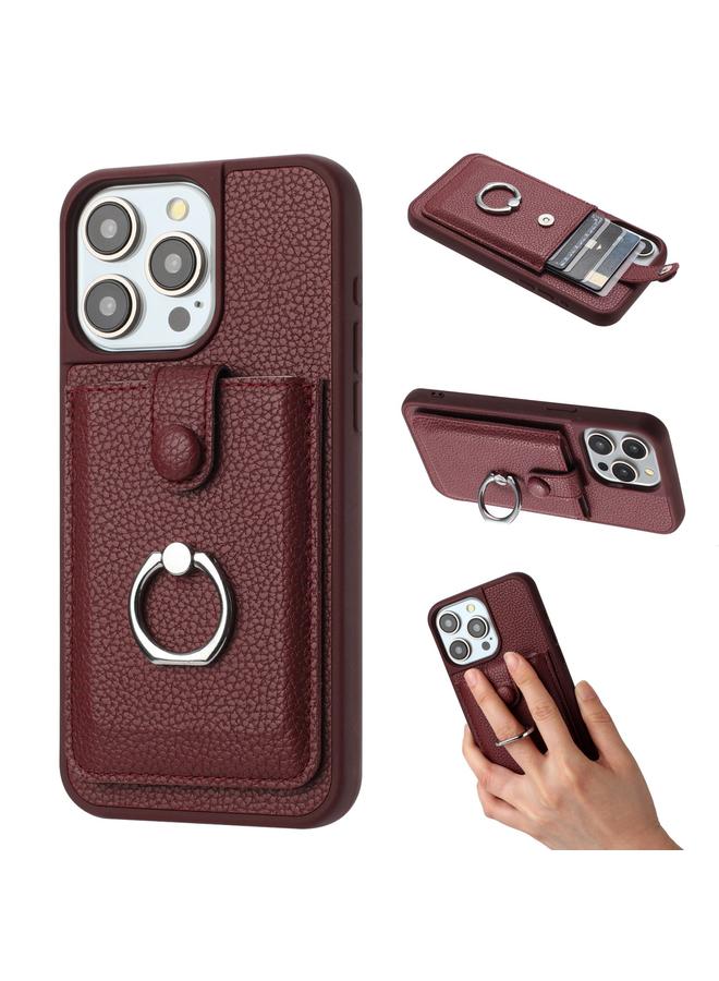 Zaboon Case For iPhone 12 / 12 Pro Litchi Texture Drawing Card Bag Ring Holder Phone Case - Image 1