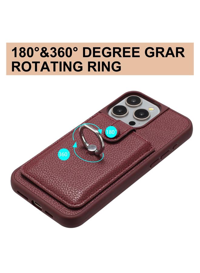 Zaboon Case For iPhone 12 / 12 Pro Litchi Texture Drawing Card Bag Ring Holder Phone Case - Image 3