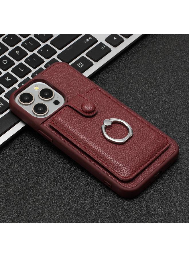 Zaboon Case For iPhone 12 / 12 Pro Litchi Texture Drawing Card Bag Ring Holder Phone Case - Image 2