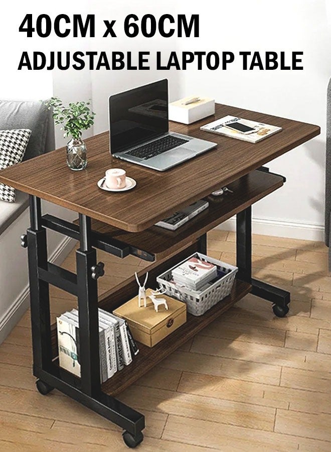 Generic Adjustable Laptop Desk Office Home Computer End Table with Bottom Storage Rack And Keyboard Tray 60x40cm Overbed Couch Snack Lazy Table For Bedroom Living Room Writing Study Gaming Sofa Side Stand Mobile Rolling Small Space Furniture Workstation Tray Table  - Image 1