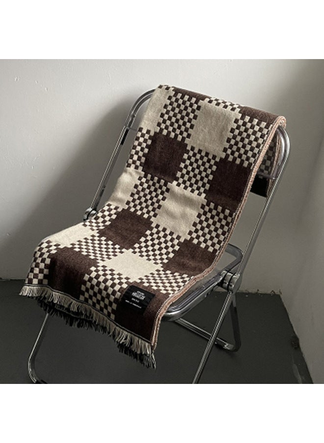 Imitation Cashmere Checkerboard Scarf, Versatile For Women In Winter, Thick Scarf For Students, Dual-use Couple Shawl