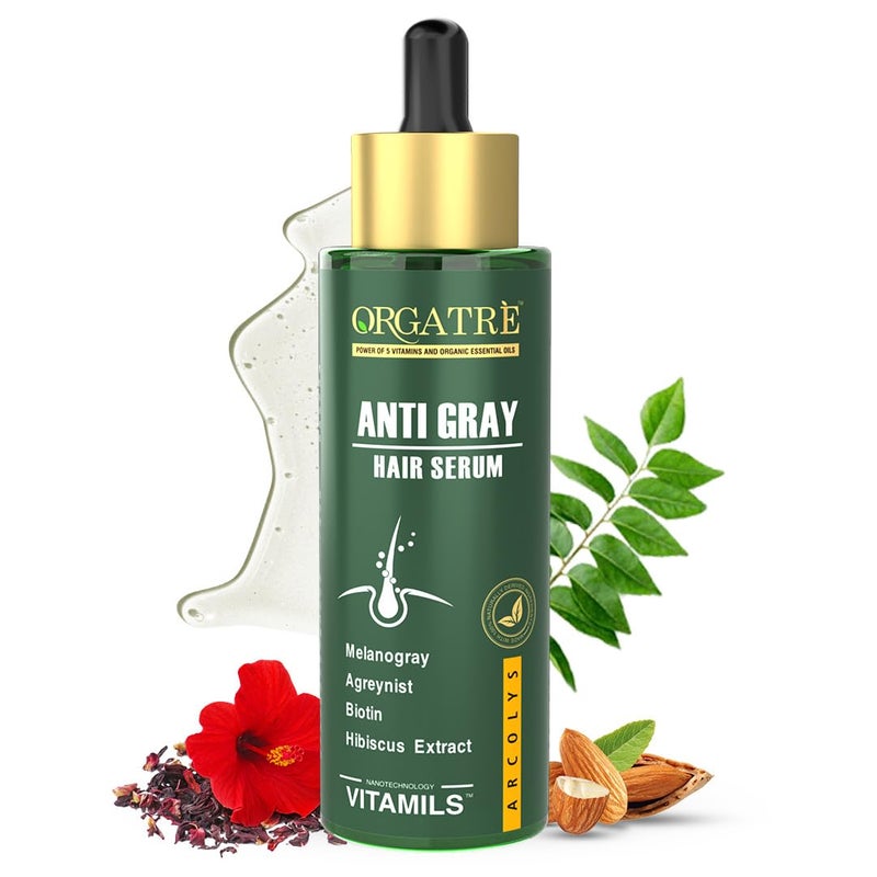 Orgatre AntiGray Hair Serum With Arcolys Melanogray Black Seed Oil Hibiscus Extract LightWeight NonSticky 50ml - Image 1