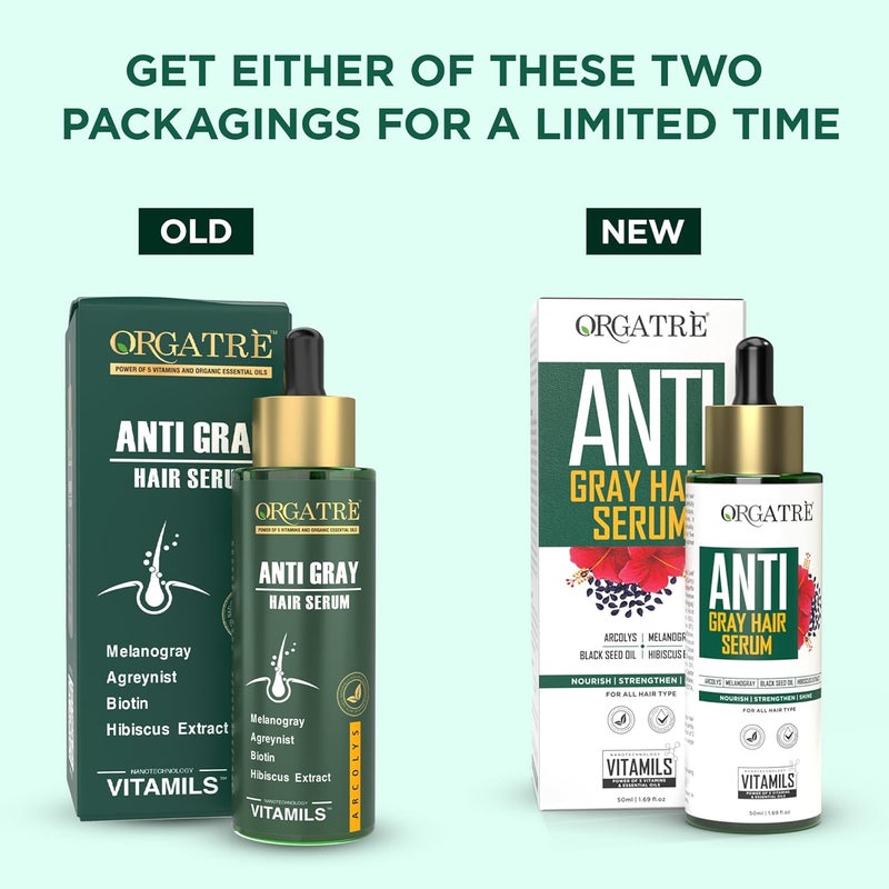 Orgatre AntiGray Hair Serum With Arcolys Melanogray Black Seed Oil Hibiscus Extract LightWeight NonSticky 50ml - Image 2