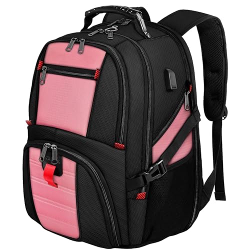 YOREPEK Travel Backpack, Extra Large 50L Laptop Backpacks for Men Women, Water Resistant College Backpack Airline Approved Business Work Bag with USB Charging Port Fits 17 Inch Computers, Pink - Image 1