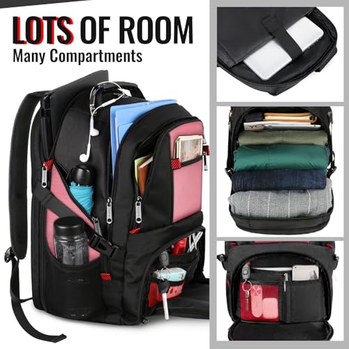 YOREPEK Travel Backpack, Extra Large 50L Laptop Backpacks for Men Women, Water Resistant College Backpack Airline Approved Business Work Bag with USB Charging Port Fits 17 Inch Computers, Pink - Image 2