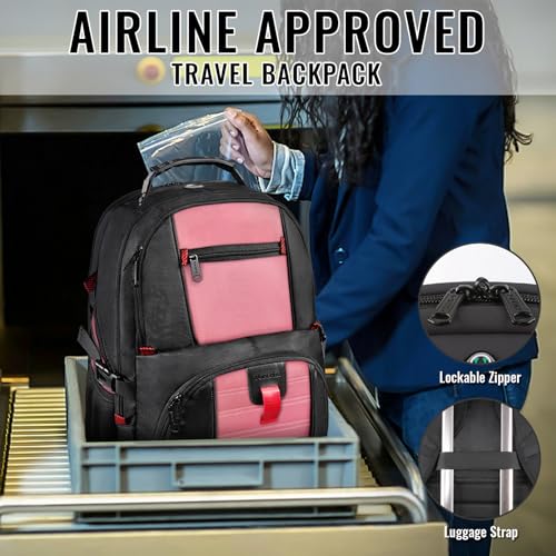 YOREPEK Travel Backpack, Extra Large 50L Laptop Backpacks for Men Women, Water Resistant College Backpack Airline Approved Business Work Bag with USB Charging Port Fits 17 Inch Computers, Pink - Image 5
