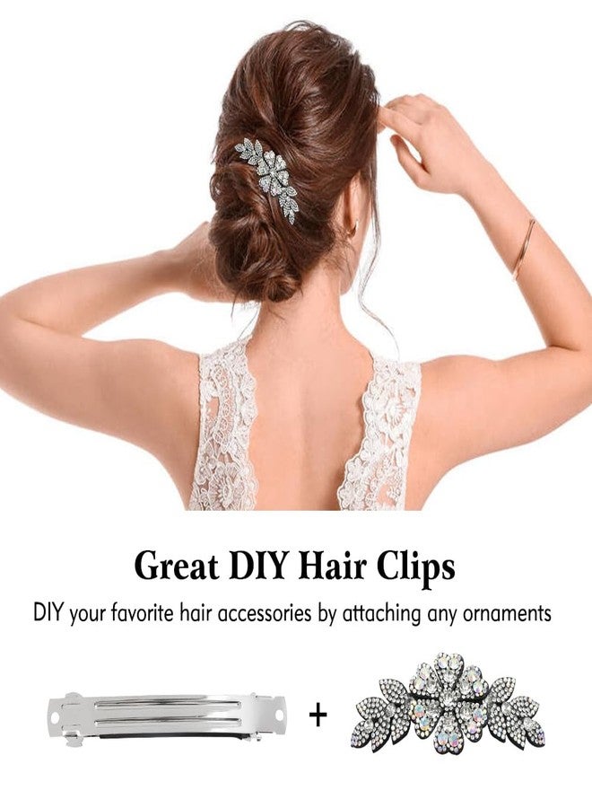 Cinaci 20 Pack 8cm/3" Simple Plain Blank DIY Caft Silver Metal French Hair Barrettes with Black Leather Cover Snap Hair Clips Clasps for Women Girls Teens Hair Accessories (3 Inch) - Image 2