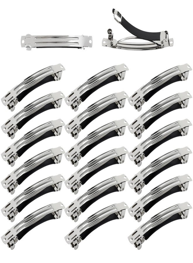 Cinaci 20 Pack 8cm/3" Simple Plain Blank DIY Caft Silver Metal French Hair Barrettes with Black Leather Cover Snap Hair Clips Clasps for Women Girls Teens Hair Accessories (3 Inch) - Image 1