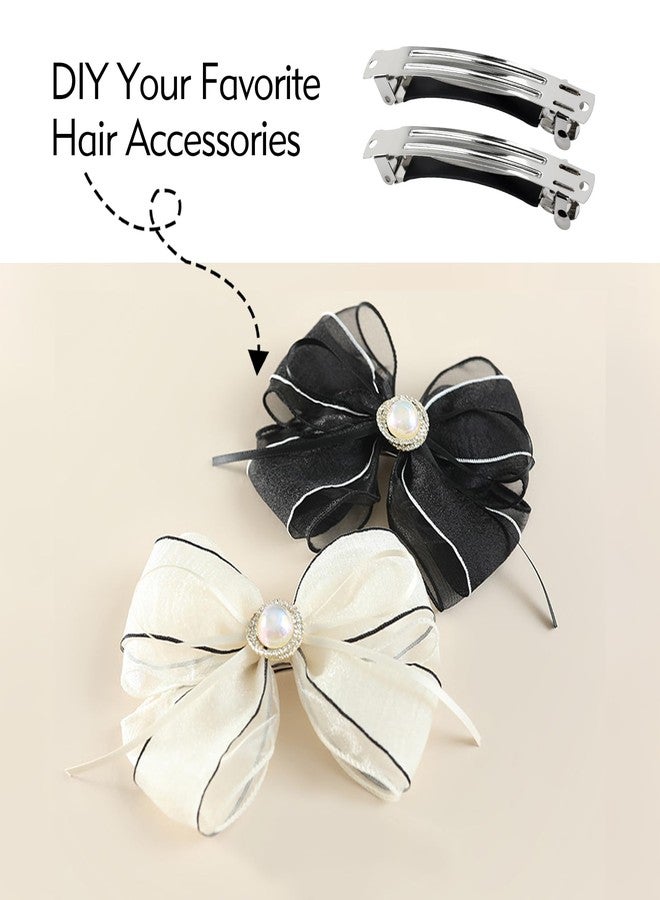 Cinaci 20 Pack 8cm/3" Simple Plain Blank DIY Caft Silver Metal French Hair Barrettes with Black Leather Cover Snap Hair Clips Clasps for Women Girls Teens Hair Accessories (3 Inch) - Image 3