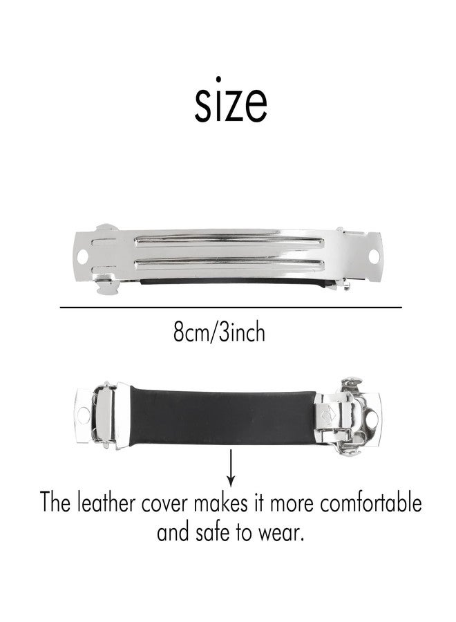 Cinaci 20 Pack 8cm/3" Simple Plain Blank DIY Caft Silver Metal French Hair Barrettes with Black Leather Cover Snap Hair Clips Clasps for Women Girls Teens Hair Accessories (3 Inch) - Image 5