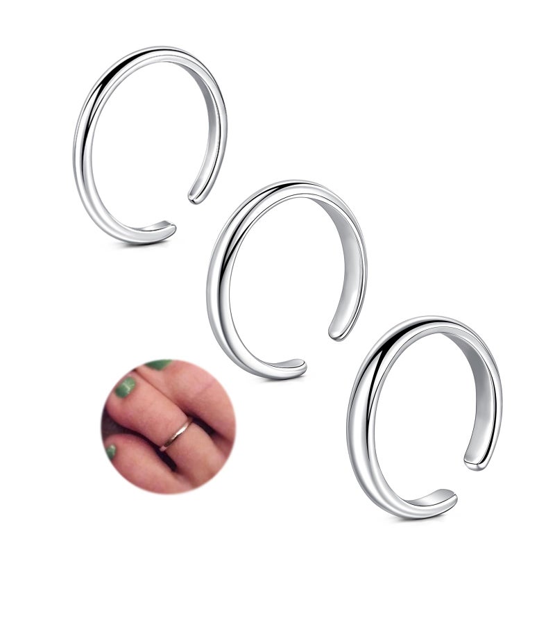 Longita Silver Toe Rings for Women Silver Toe Ring Non Tarnish Waterproof Adjustable Womens Toe Rings Big Toe Jewelry Simple 3pcs - Image 1