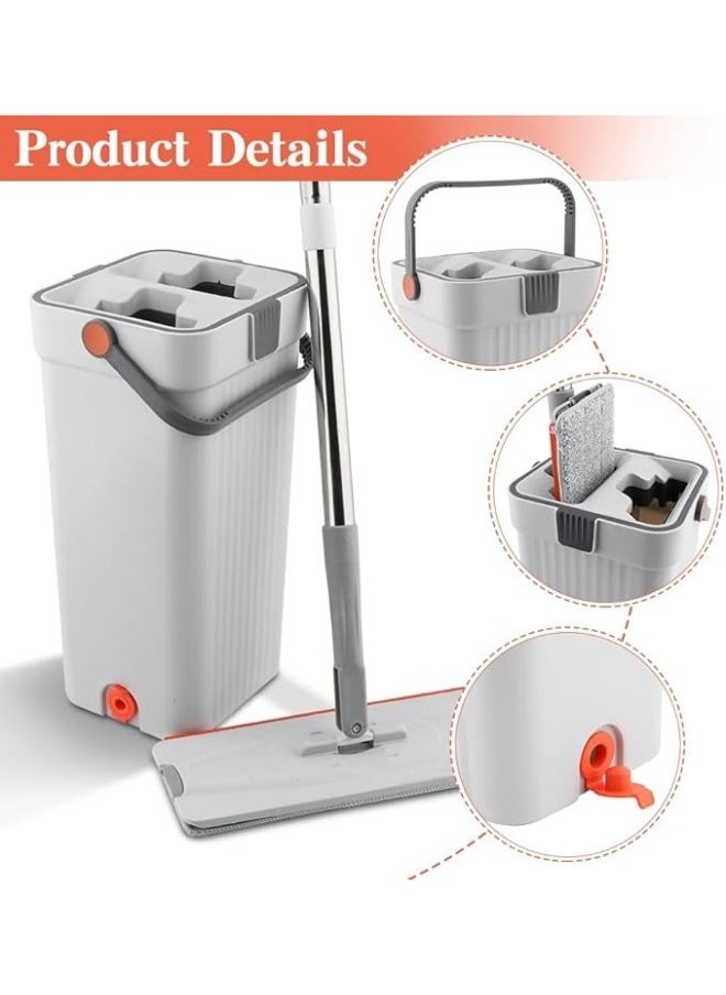 Happy Home - Flat Floor Mop and Bucket Set with Wringer for Home Floor Cleaning with 2 Washable Microfiber Pads - Image 1