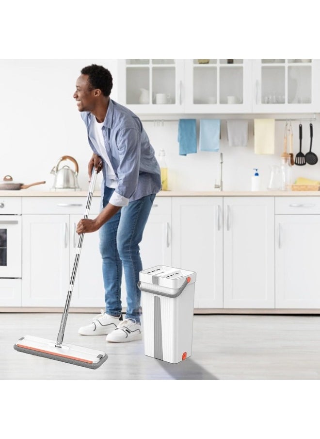 Happy Home - Flat Floor Mop and Bucket Set with Wringer for Home Floor Cleaning with 2 Washable Microfiber Pads - Image 1