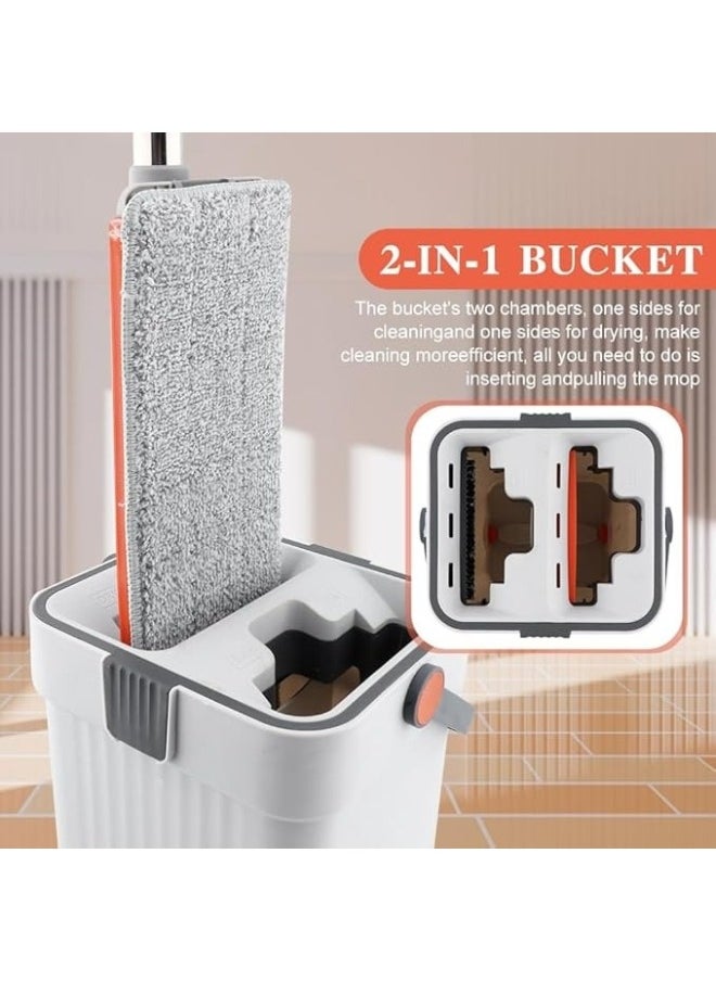 Happy Home - Flat Floor Mop and Bucket Set with Wringer for Home Floor Cleaning with 2 Washable Microfiber Pads - Image 1