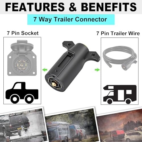 CXTM Trailer Plug, 7 Way Trailer Plug 7 Pin Trailer Plug 7 pin Trailer Wiring Harness Connector - for rv Camper, Track - 7 Blade Trailer Connector - Image 2