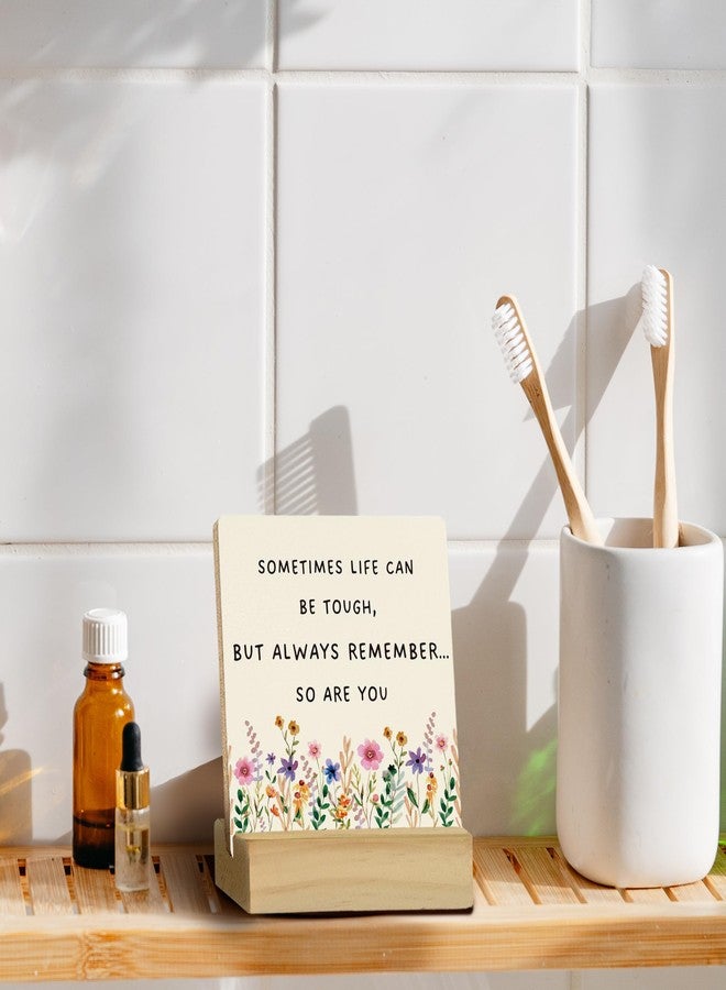 QASHWEY Motivational Desk Decor, Inspirational Desk Decor Floral Wood Table Signs, Inspirational Gifts for Women Friends, Sometimes Life Can be Tough Wooden Plaque with Wooden Stand for Home Office - Image 5