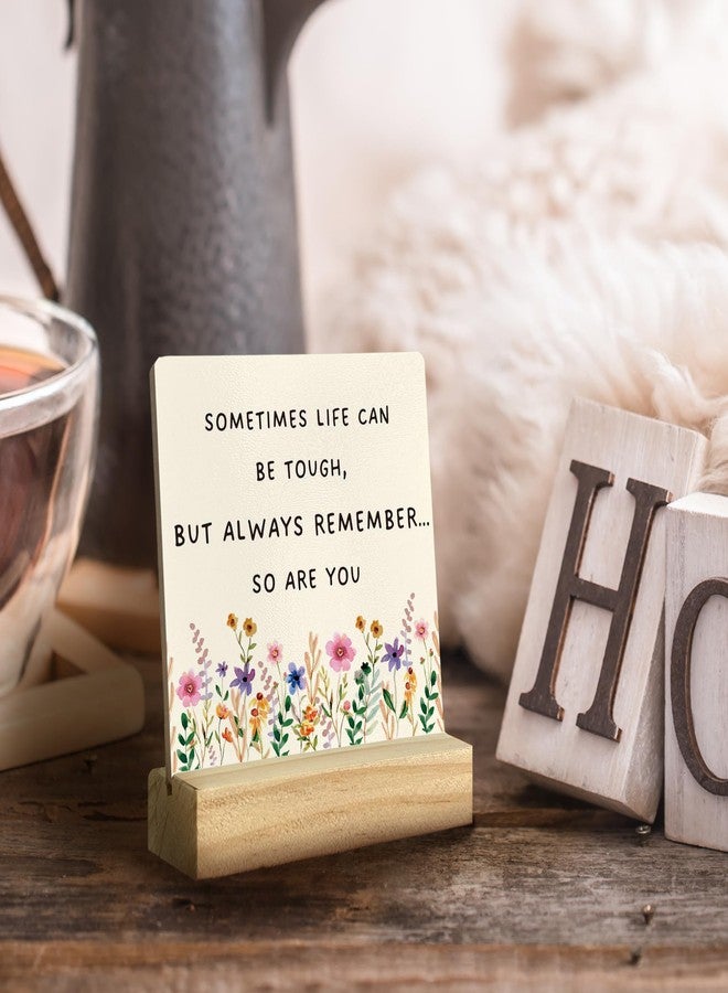 QASHWEY Motivational Desk Decor, Inspirational Desk Decor Floral Wood Table Signs, Inspirational Gifts for Women Friends, Sometimes Life Can be Tough Wooden Plaque with Wooden Stand for Home Office - Image 2