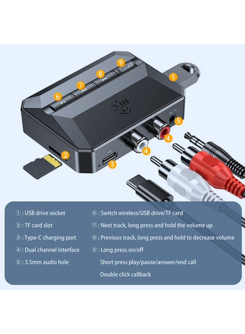 بولوز جهاز استقبال بلوتوث للستيريو المنزلي ، محول بلوتوث إلى RCA مع NFC-تمكين ، محول صوتي 3.5 ملم دعم محرك أقراص فلاش USB / بطاقة TF ، جهاز استقبال صوتي لاسلكي لنظام ستيريو الموسيقى هاي فاي - Image 2