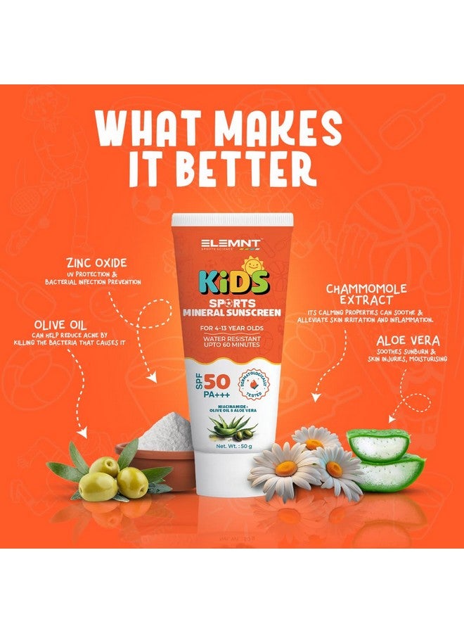elemnt Kids Sports Mineral Sunscreen For 4-13 Year Olds | Spf 50, Pa+++ For Sun Damage Protection | Water Resistant Upto 60 Minutes | Contains Niacinamide, Olive Oil & Aloe Vera | 50Gm - Image 3