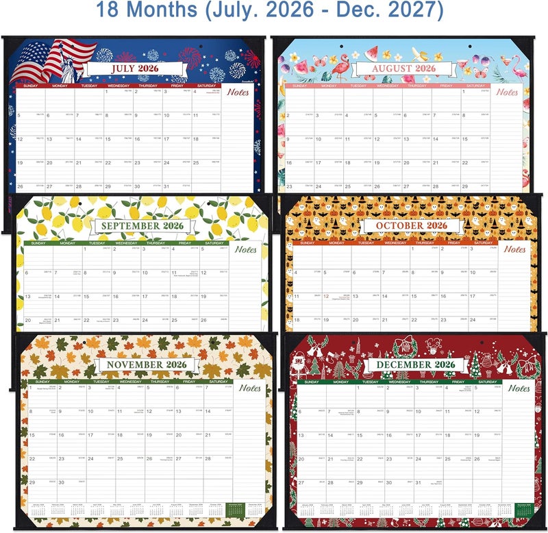Journaltastic تقويم مكتبي 2026-2027 - تقويم مكتبي كبير 2026-2027، مقاس 22 × 17 بوصة، من يوليو 2026 إلى ديسمبر 2027، تخطيط لمدة 18 شهرًا، كتل كبيرة مسطرة، تصميم قابل للتمزيق، 4 واقيات زوايا و2 خطاف تعليق - Image 4