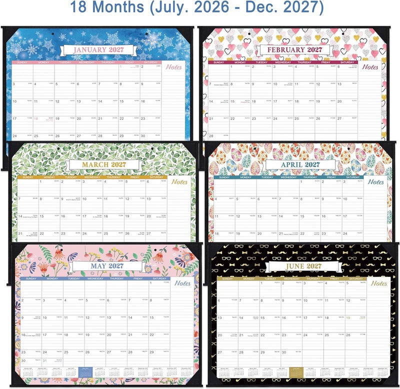 Journaltastic تقويم مكتبي 2026-2027 - تقويم مكتبي كبير 2026-2027، مقاس 22 × 17 بوصة، من يوليو 2026 إلى ديسمبر 2027، تخطيط لمدة 18 شهرًا، كتل كبيرة مسطرة، تصميم قابل للتمزيق، 4 واقيات زوايا و2 خطاف تعليق - Image 5