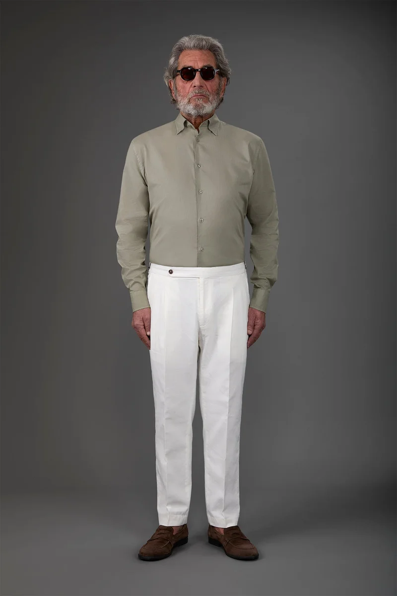 Doppelganger Green Men's casual shirt with a concealed button down collar in washed muslin fabric - Sage Green for Men | Best Price UAE