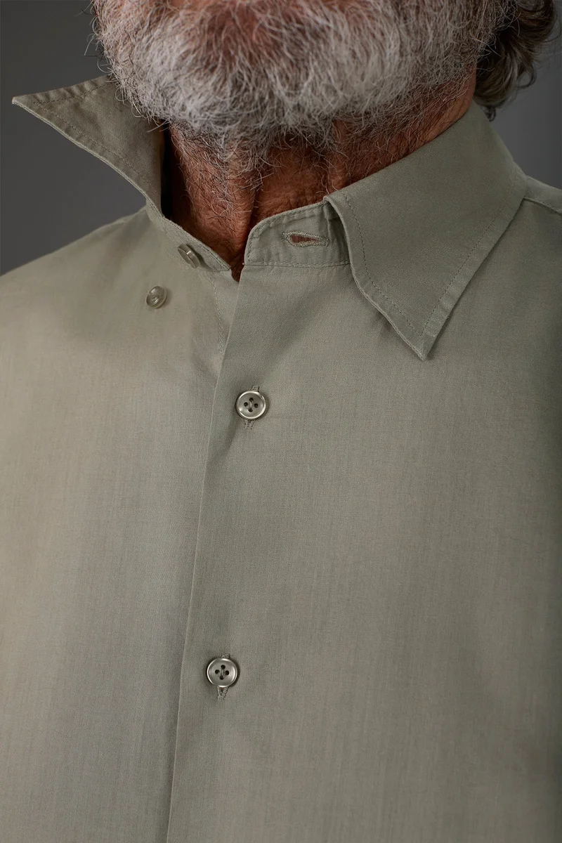 Doppelganger Green Men's casual shirt with a concealed button down collar in washed muslin fabric - Sage Green for Men | Best Price UAE