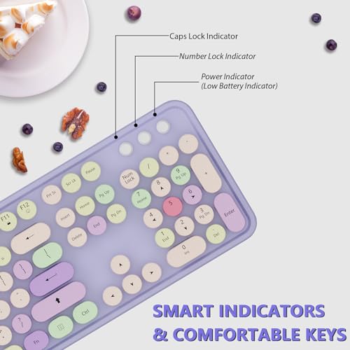Kootop Wireless Typewriter Keyboard and Mouse - Wireless Keyboard with Silent Mouse, Cute Retro Keyboard Mouse Combo, 2.4G USB Computer Keyboard and Mouse for Windows Laptop/Desktop/PC(Purple) - Image 3