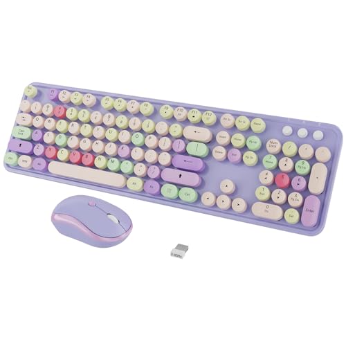 Kootop Wireless Typewriter Keyboard and Mouse - Wireless Keyboard with Silent Mouse, Cute Retro Keyboard Mouse Combo, 2.4G USB Computer Keyboard and Mouse for Windows Laptop/Desktop/PC(Purple) - Image 1