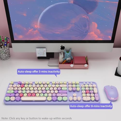 Kootop Wireless Typewriter Keyboard and Mouse - Wireless Keyboard with Silent Mouse, Cute Retro Keyboard Mouse Combo, 2.4G USB Computer Keyboard and Mouse for Windows Laptop/Desktop/PC(Purple) - Image 4