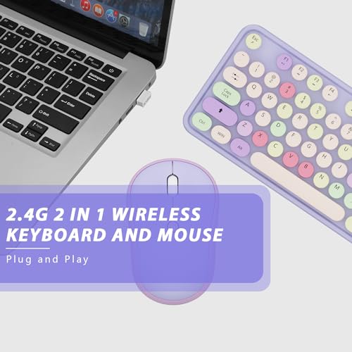 Kootop Wireless Typewriter Keyboard and Mouse - Wireless Keyboard with Silent Mouse, Cute Retro Keyboard Mouse Combo, 2.4G USB Computer Keyboard and Mouse for Windows Laptop/Desktop/PC(Purple) - Image 5
