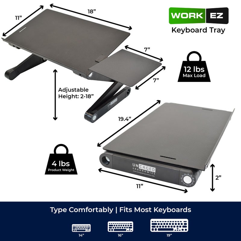 Uncaged Ergonomics WorkEZ Adjustable Computer Keyboard Stand for Desk, Keyboard & Mouse Riser, Ergonomic Portable Stand for Desktop, Computer Keypad Riser for Desk - Image 4
