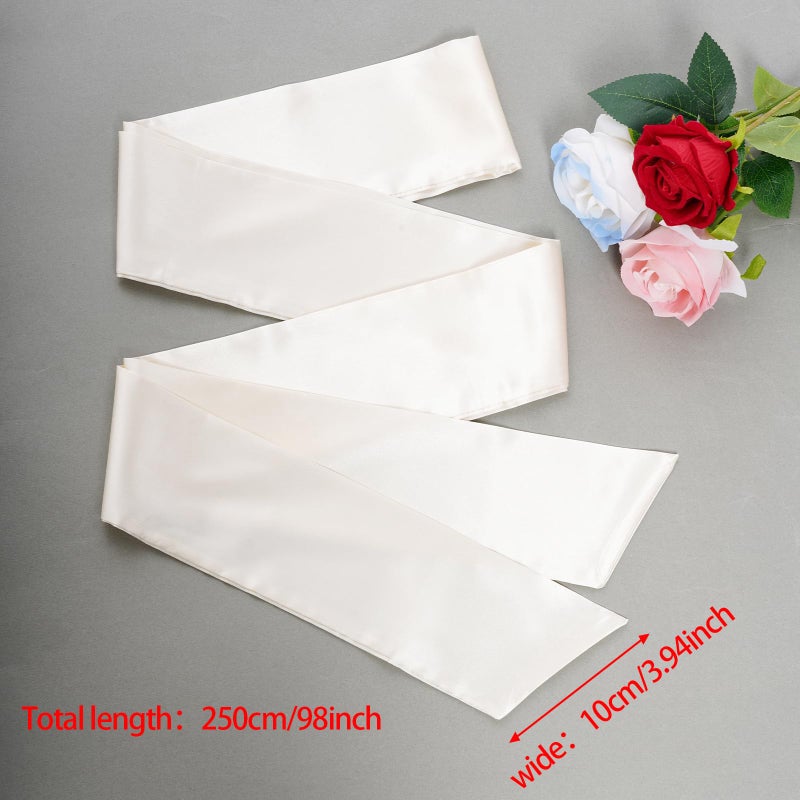obmwang Wedding Satin Sash Belt for Special Occasion Dress Bridal Sash 4'' Wide Double Side, Ivory - Image 2