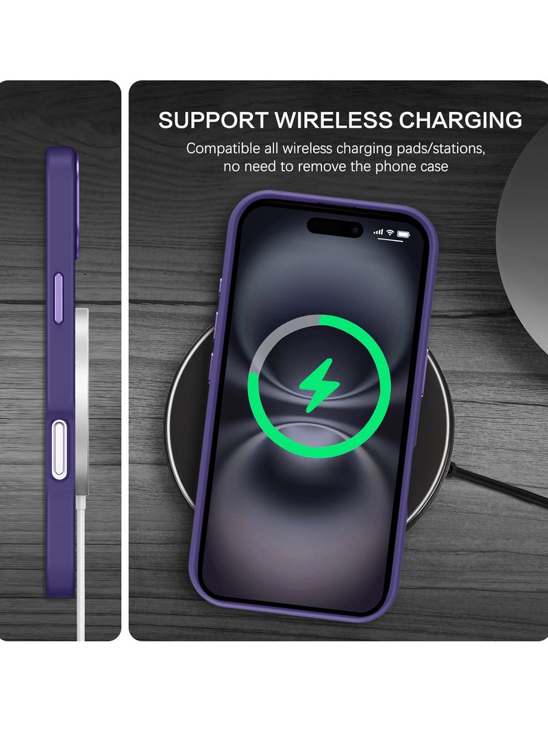 iPhone 16 Plus MagSafe Case Magnetic Back Cover,【Full Shockproof Protection】Translucent Matte Back, Slim Phone Cover with Strong Magnet for Apple 16 Plus (2024)(Purple)
