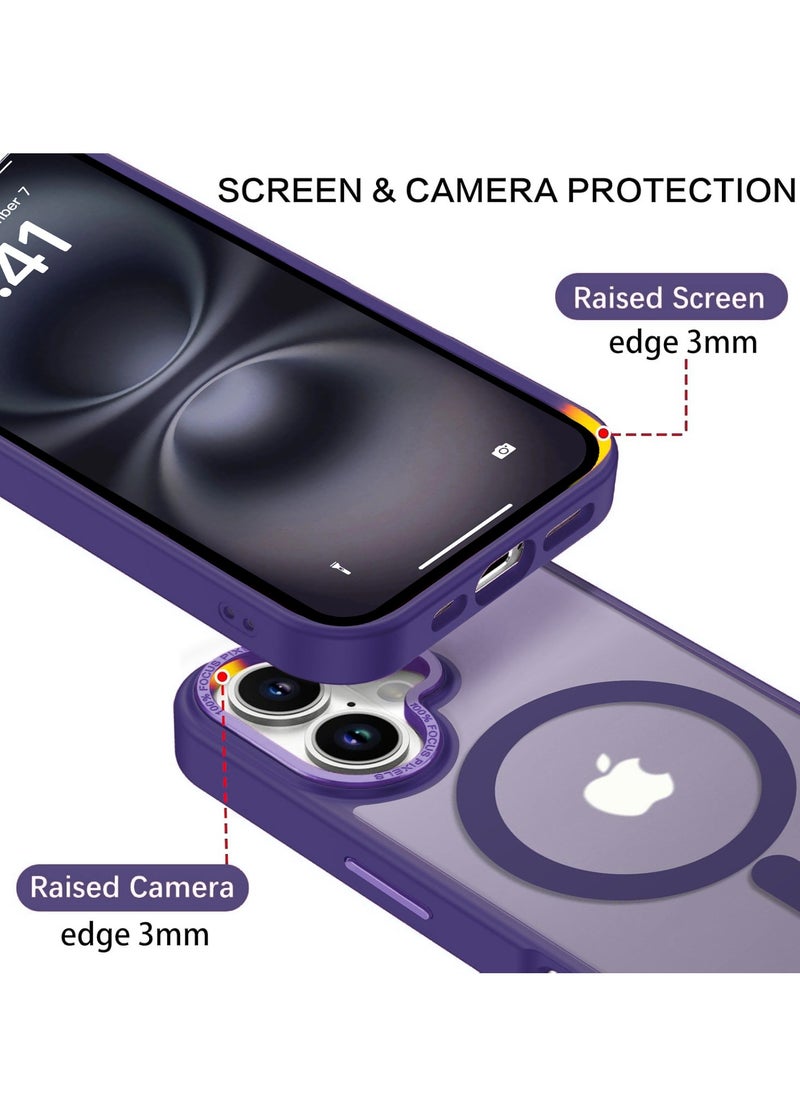 iPhone 16 Plus MagSafe Case Magnetic Back Cover,【Full Shockproof Protection】Translucent Matte Back, Slim Phone Cover with Strong Magnet for Apple 16 Plus (2024)(Purple)