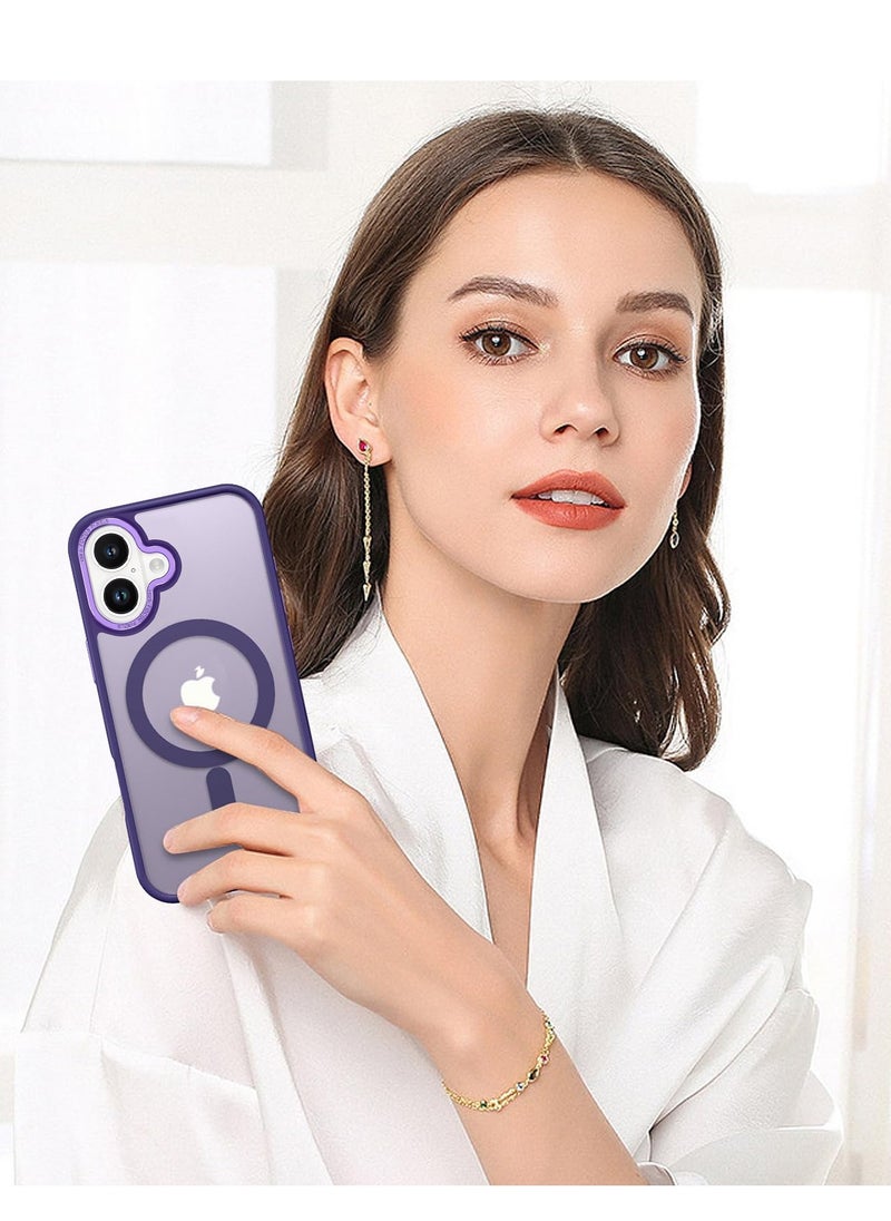 iPhone 16 Plus MagSafe Case Magnetic Back Cover,【Full Shockproof Protection】Translucent Matte Back, Slim Phone Cover with Strong Magnet for Apple 16 Plus (2024)(Purple)