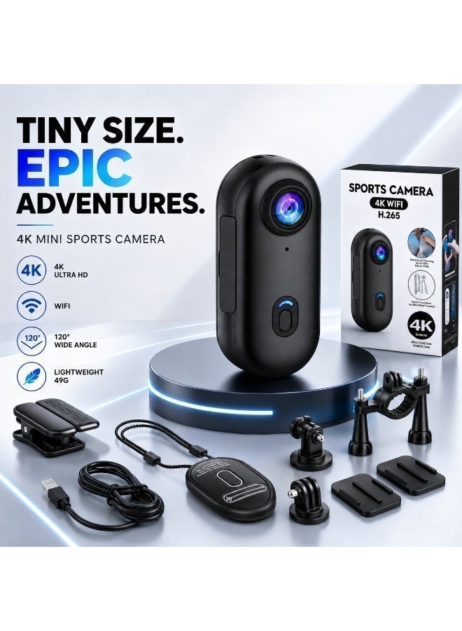 TNM TOP-NOTCH MERCHANDISE TNM 4K Mini Sports Action Camera with WiFi, 120° Wide Angle Lens, Ultra HD Portable Body Camera, Lightweight Wearable Video Recorder for Cycling, Hiking, Travel, Outdoor Sports & Adventure