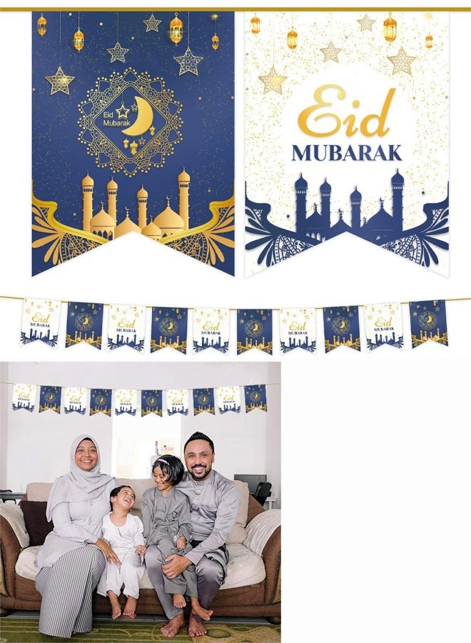 VUCATIN ديكورات لافتات رمضان للمنزل، لافتة عيد مبارك، لافتة رمضان كريم، ديكورات حفلات، لافتة ترحيب لعيد مبارك، لوازم حفلات باب المنزل (أزرق)  - Image 1