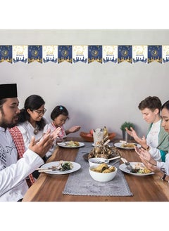 VUCATIN ديكورات لافتات رمضان للمنزل، لافتة عيد مبارك، لافتة رمضان كريم، ديكورات حفلات، لافتة ترحيب لعيد مبارك، لوازم حفلات باب المنزل (أزرق)  - Image 3